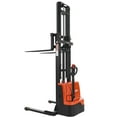 thumbnail image 1 of VEVOR Full Electric Pallet Stacker, 3300 lbs Capacity, Pallet Lift Stacker Forklift with Straddle Legs & Forks, 127.6 Inches Lifting Height & 8.66-31.1 Inches Adjustable Fork Width, Orange & Black, 1 of 9