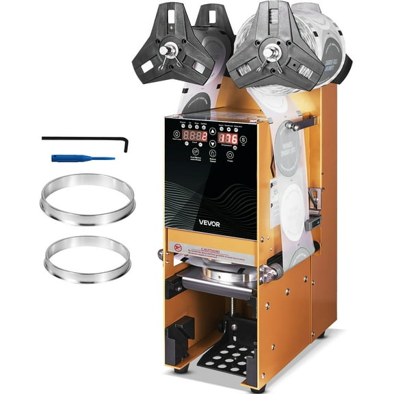 VEVOR Fully Automatic Cup Sealing Machine, 500-650 Cups/H,Cup Sealer Machine for 180 mm Tall & 90/95 mm Cup,Electric Boba Tea Sealer with Digital Control LCD Panel for Bubble Milk Tea Coffee,Gold
