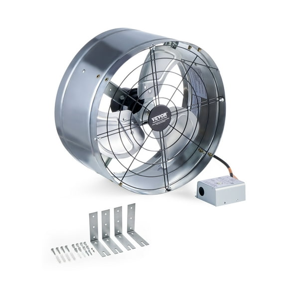 VEVOR Gable Mount Fan, 15 Inch Attic Exhaust Fan with Adjustable Thermostat & Outer Mesh, 1300 CFM House Ventilator Cools Up to 1850 Sq.Ft, Quiet Ventilation for Roof, Garage & Shop, Galvanized Color