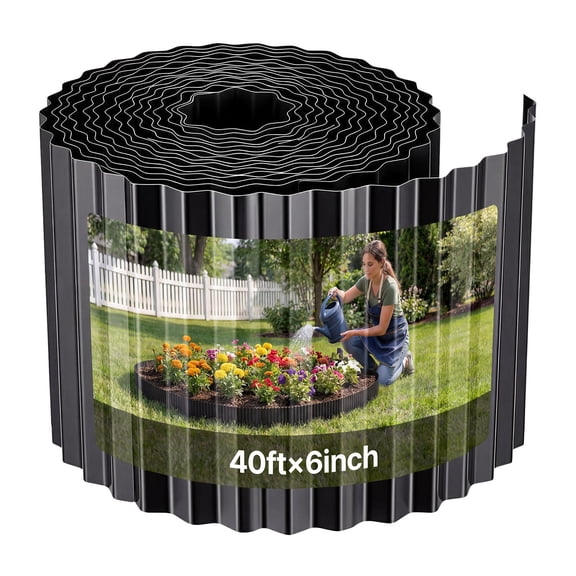 VEVOR Galvanized Steel Landscape Edging, 40 ft x 6 in Metal Edging for Landscaping with Gloves, Easy-to-Install Bendable Metal Strips, Heavy Duty Metal Garden Edge Border for Flower Bed, Yard Pathway