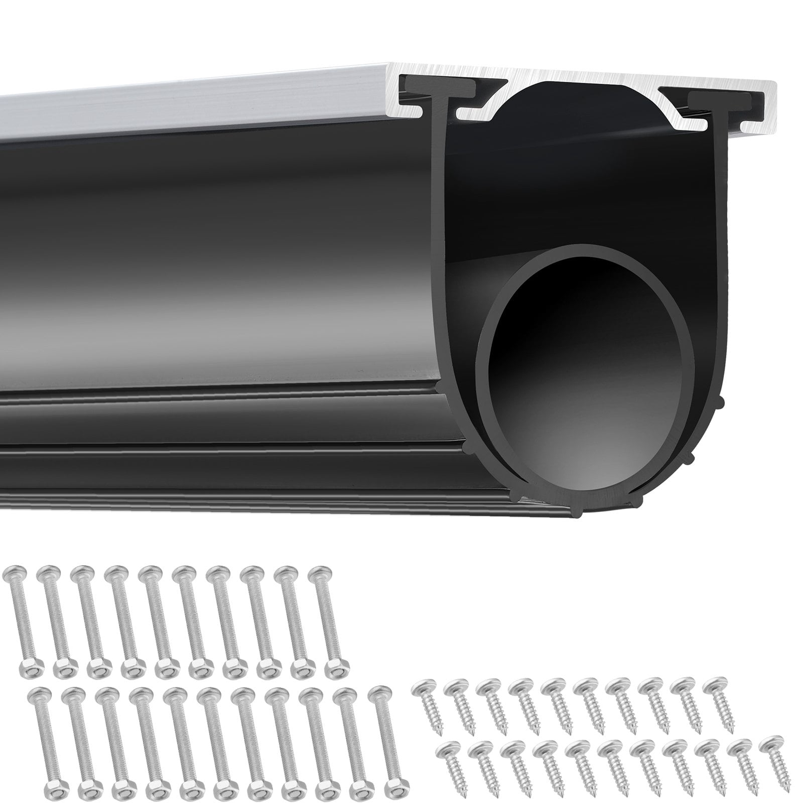 VEVOR Garage Door Seals Bottom Rubber, U Shape +O Ring Combination Garage Door Weather Stripping with Pre-drilled Aluminum Track Retainer Kit, 5/16 inch T-ends and 3 3/4 inch Width (16 Ft, Black)