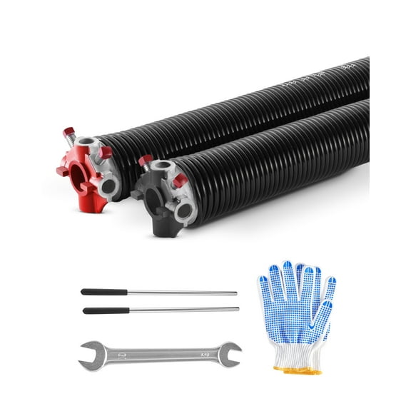 VEVOR Garage Door Torsion Springs, Pair of 0.218 x 2 x 26 in, 16000 Cycles, Electrophoresis Black Coated for Replacement, Garage Door Springs with Non-Slip Winding Bars, Gloves and Mounting Wrench