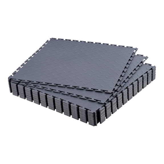 VEVOR Garage Floor Tiles Interlocking, 16 Pack 20.2 x 20.2 x 0.2 in Interlocking Modular Garage Flooring Tiles, Diamond Plate Slip-Resistant PVC Mats for Workshop,Warehouse,Tool Room, Graphite Gray
