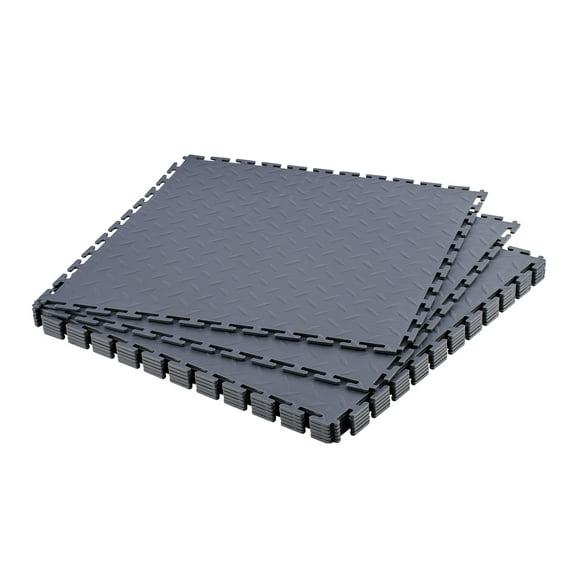 VEVOR Garage Floor Tiles Interlocking, 8 Pack 20.2 x 20.2 x 0.2 in Interlocking Modular Garage Flooring Tiles, Diamond Plate Slip-Resistant PVC Mats for Workshop,Warehouse,Tool Room, Graphite Gray