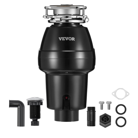 VEVOR Garbage Disposal, 1/2 HP 3450RPM Continuous Feed Food Waste Disposer, 3-Bolt Mount Food Waste Grinding System with Sound Reduction, Power Cord & Splash Guard for Kitchen Sinks