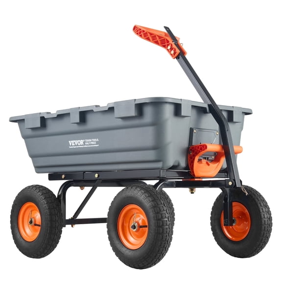 VEVOR Garden Cart, Durable Poly Dump Cart with Simple Assembly Steel Frame, Versatile Dump Wagon with Dual-Function Handle, 6.48 cu.ft Utility Barrow 1200 lbs Load, 13 inch Wheels