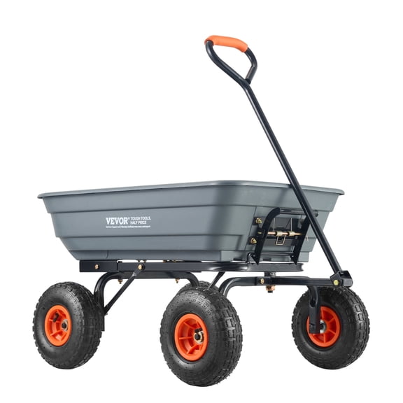 VEVOR Garden Cart, Durable Poly Dump Cart with Simple Assembly Steel Framework, Versatile Dump Cart with Dual-Function Handle, Handy Wheelbarrow with 600 lbs Load Capacity, 10 inch Wheels