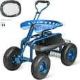 thumbnail image 1 of VEVOR Garden Cart Rolling Workseat with Wheels, Gardening Stool for Planting, 360 Degree Swivel Seat, Wagon Scooter with Steering Handle & Utility Tool Tray, Use for Patio, Yard, and Outdoors, Blue, 1 of 9