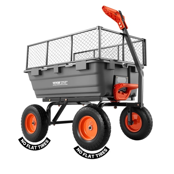 VEVOR Garden Dump Cart, 1200 lbs Poly Dump Cart, Garden Carts Dumps Wagon with Storage Fence, 2-in-1 Convertible Handle, 90 Quick-Dumps Mechanism, 180 Swivel Wheels, Yard Wagon for Plants, Soil