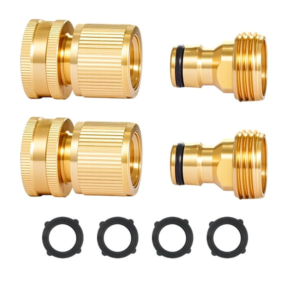 VEVOR Garden Hose Quick Connect, 3/4 inch Male & Female, 200 PSI Heavy Duty Solid Brass Quick Connector, 2 Sets Garden Hose Fitting, No Leak Water Hoses Connectors with Gaskets