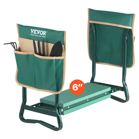 VEVOR Garden Kneeler and Seat, 6 in Wide Kneeling Pad, Heavy Duty Garden Kneeling Stool, Folding Garden Seat with 2 Tool Bags, Relieve Knee & Back Pain, Portable Garden Bench for Women Grandparents