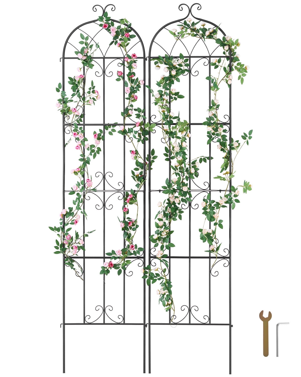VEVOR Garden Trellis for Climbing Plants, 87 x 20 in, 2 Packs Rustproof Metal Garden Flower Trellis, Outdoor Climbing Rose Trellis Cucumbers Support, Decorative Clematis Trellis for Courtyards Lawns