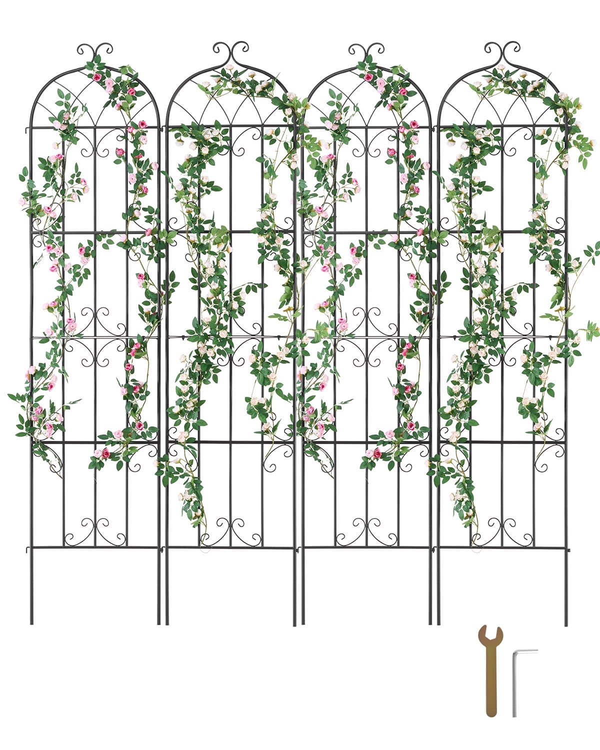VEVOR Garden Trellis for Climbing Plants, 87 x 20 in, 4 Packs Rustproof Metal Garden Flower Trellis, Outdoor Climbing Rose Trellis Cucumbers Support, Decorative Clematis Trellis for Courtyards Lawns