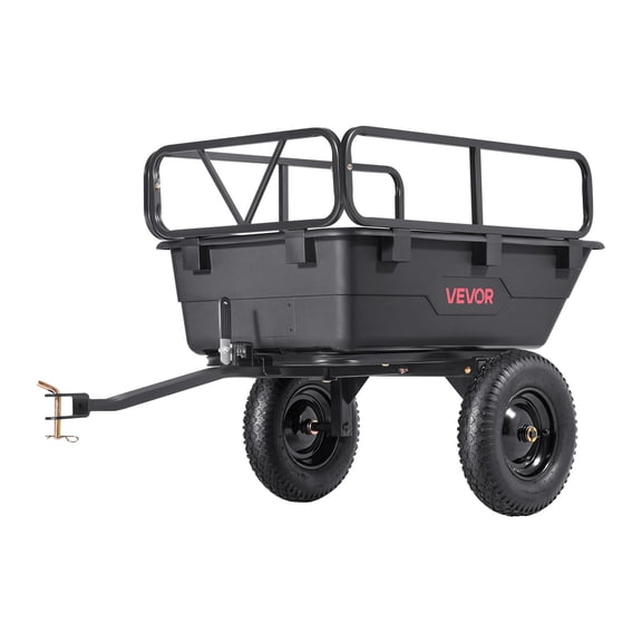 VEVOR Garden Utility Trailer, 10 Cu. Ft 500lbs, ATV UTV Hauling Trailer, Tow Behind Poly Dump Cart with 16" Tires, Hand Pull or Foot Pedal, Heavy Duty Yard Trailers for Lawn Mower Tractor Garden