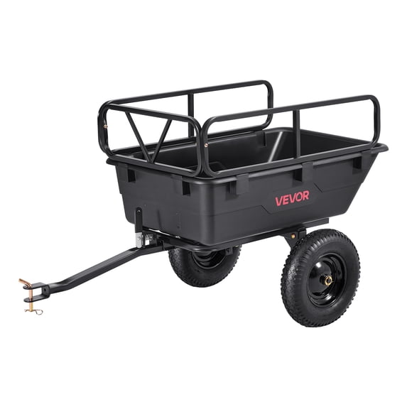 VEVOR Garden Utility Trailer, 10 Cu. Ft 500lbs,ATV UTV Hauling Trailer,Tow Behind Poly Dump Cart with 16" Tires,Hand Pull or Foot Pedal, Heavy Duty Yard Trailers for Lawn Mower Tractor Garden Waste