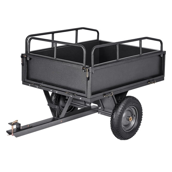 VEVOR Garden Utility Trailer, 10 Cu. Ft & 500lbs Capacity, ATV UTV Hauling Trailer, Tow Behind Steel Dump Cart with 14" Tires, Hand Pull or Foot Pedal