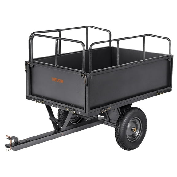VEVOR Garden Utility Trailer, 17 Cu. ft & 600lbs Capacity, Tow Behind Steel Dump Cart with 16" Tires, Heavy Duty Yard Trailers for ATV, UTV