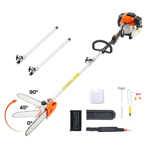 VEVOR Gas Pole Saw, 43CC 2 Stroke Gas Powered Pole Saws with 12 in Cutting Bar, Cordless Tree Trimmer with Rotatable Head, 7.1 to 12 ft Extendable, Powerful Chainsaw for Tree Trimming Pruning