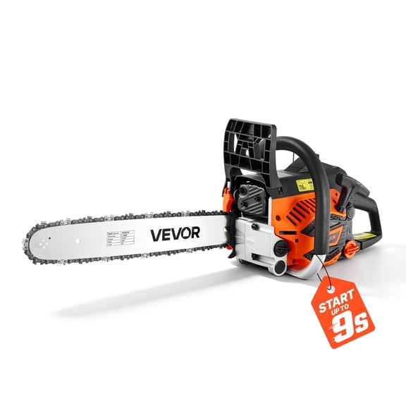 VEVOR 40cc Gas Chainsaw 16in, 1.75HP 2 Stroke Engine Gas Powered Chainsaw for Wood Cutting, Tree Trimming & Land Clearing, Throttle-Synced Choke, ChainSaw with Non-Slip Handle & Dual Tanks