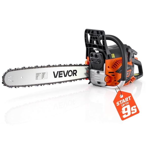VEVOR 62cc Gas Chainsaw 20in, 3.8HP 2 Stroke Engine Gas Powered Chainsaw for Wood Cutting, Tree Trimming & Land Clearing, Throttle-Synced Choke, Chainsaw with Non-Slip Handle & Dual Tanks