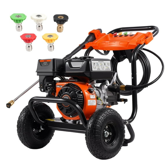 VEVOR Gas Pressure Washer, 3500 PSI 2.6 GPM, Gas Powered Pressure Washer with Aluminum Pump, Spray Gun and Extension Wand, 5 Nozzle Set