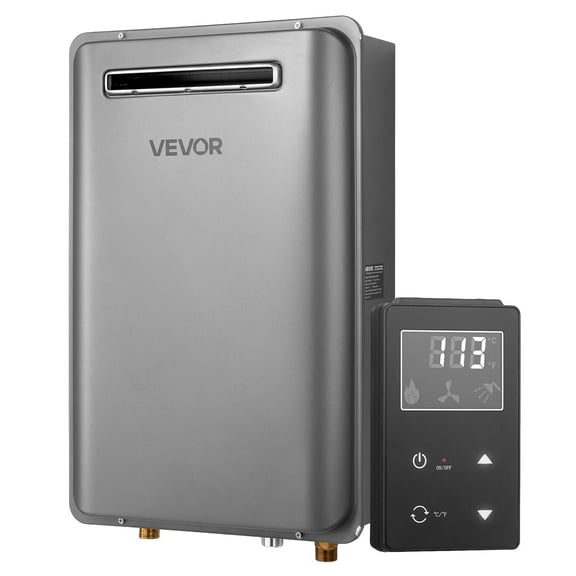 VEVOR Gas Tankless Water Heater, 5.3Gal Outdoor 120000 BTU Instant Hot Water Heater, Smart Temperature Control & 3/4 inch NPT Interface& Multiple Security Protections for Whole House, Silver Gray