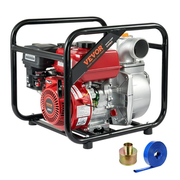 VEVOR Gasoline Powered Trash Pump,3 in/80 mm,7HP 242GPM 4-Stroke Gasoline Engine Water Transfer Pump with 25 ft/7.62 m Outlet Hose Max 98 ft Lift 26ft Suction,Cast Iron Impeller for Irrigation Pool