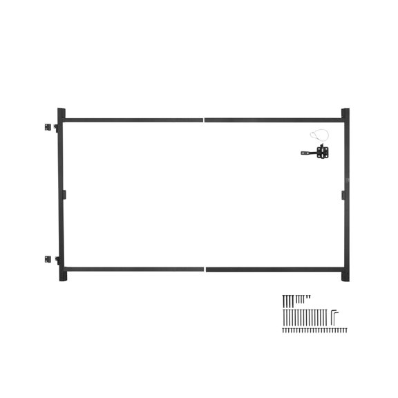 VEVOR Gate Building Kit, Fits 60 to 96 in Wide Openings, Up from 6 to 7 ftHigh Fence, Adjustable Gate Building Kit, Anti Sag Full Gate Frame Kit with Latch Lock, Screw, for Wooden Fence, Iron, Black
