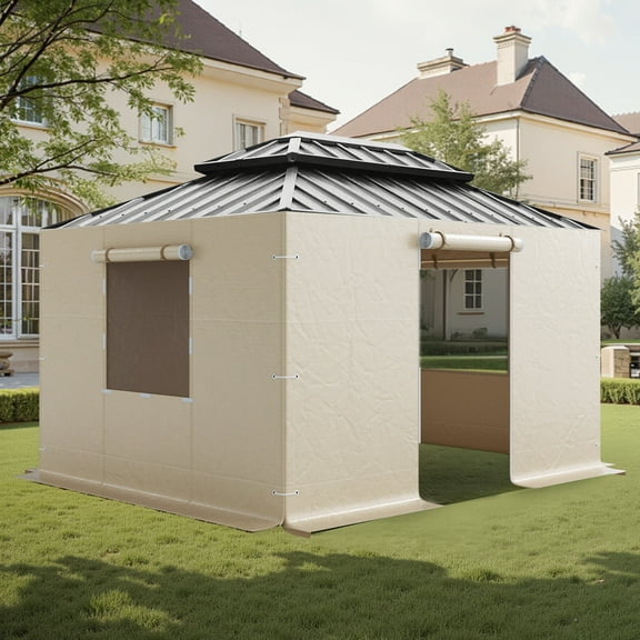 VEVOR Gazebo Sidewall Fits 10 x 12 ft Gazebos, 4-Panel Winter Cover Side Walls for Hardtop Gazebo, High-Density PE Material, All Weather Outdoor Cover with Mesh Windows, Gazebos not Included