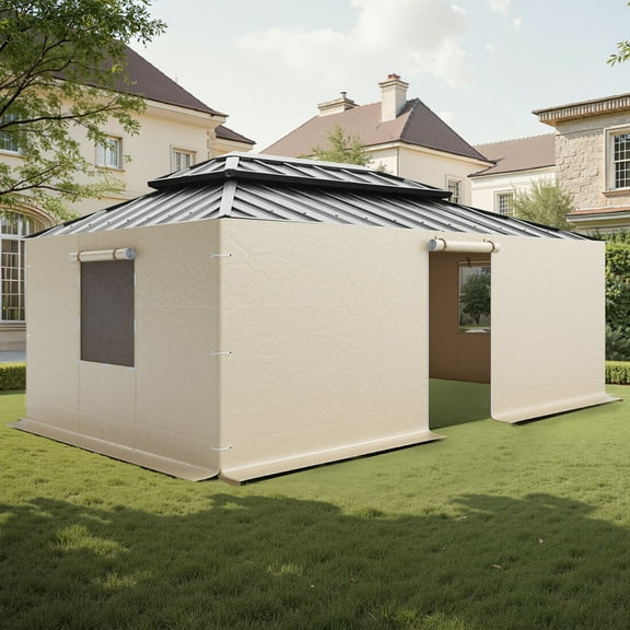 VEVOR Gazebo Sidewall Fits 12 x 20 ft Gazebos, 4-Panel Winter Cover Side Walls for Hardtop Gazebo, High-Density PE Material, All Weather Outdoor Cover with Mesh Windows, Gazebos not Included