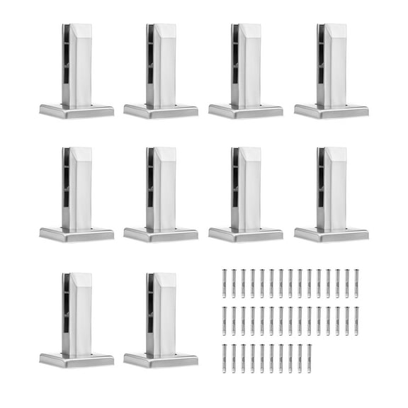 VEVOR Glass Clamp, 10 PCS Square Glass Railing Bracket for 0.31 "-0.47 " Tempered Glass, 304 Stainless Steel Glass Mounting Clamp, 0.12” Thick Glass Shelf Bracket for Balcony,Garden,Stair,Silver