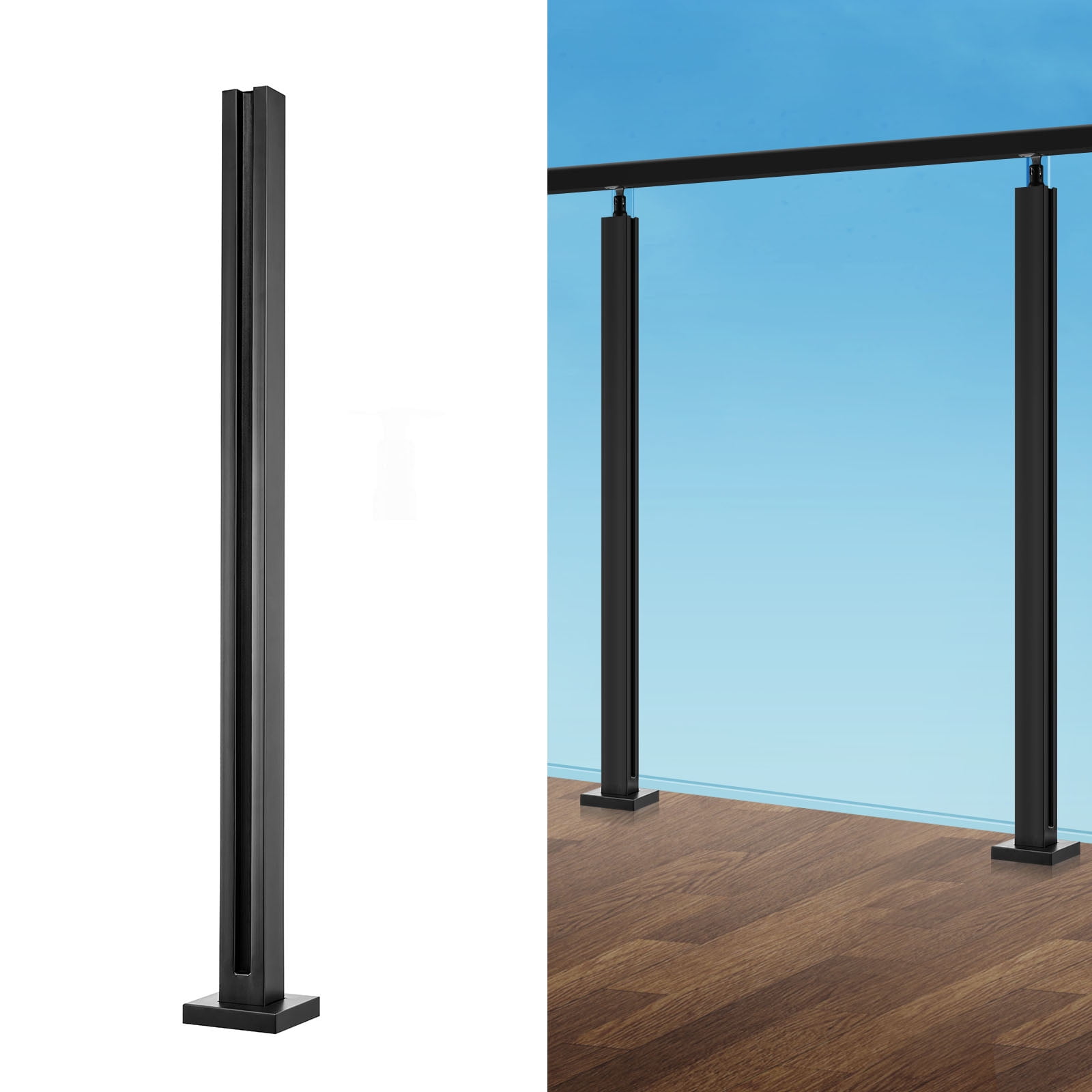 VEVOR Glass Clamp, 35.83" Height Glass Railing Bracket for 0.39 "-0.47 " Thickness Tempered Glass, 304 Stainless Steel Glass Mounting Clamp, Glass Shelf Bracket for Balcony,Garden,Deck,Stair,Black