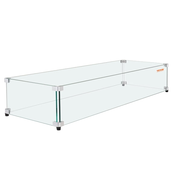 VEVOR Glass Wind Guard for Rectangular Fire Pit Table 44 x 14 x 7.5 Inch, 0.31 inch Thick and Sturdy Tempered Glass Panel with Hard Aluminum Corner Bracket & Rubber Feet, Easy to Assemble