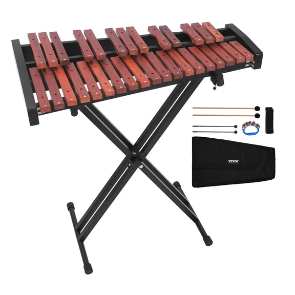 VEVOR Glockenspiel Xylophone,32 Notes, Wooden Professional Xylophone Percussion Instrument, with Height Adjustable Stand, 4 Mallets, Carrying Bag, Beginner Musical Instrument Kit for Adults and Kids