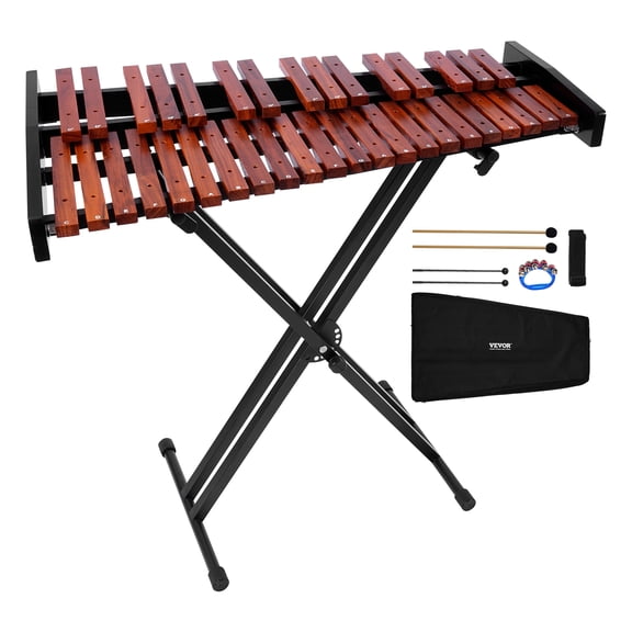 VEVOR Glockenspiel Xylophone,37 Notes, Wooden Professional Xylophone Percussion Instrument, with Height Adjustable Stand, 4 Mallets, Carrying Bag, Beginner Musical Instrument Kit for Adults and Kids