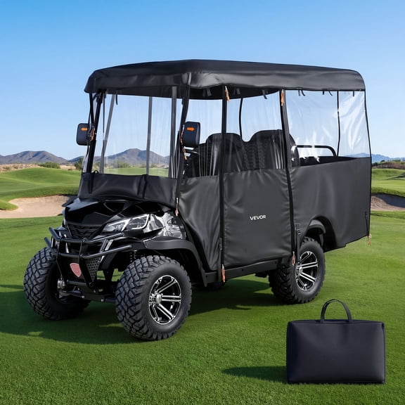VEVOR Golf Cart Cover, Visible Full-Enclosure 2+2/4 Passenger Golf Cart, 420D Waterproof Oxford Fabric Club Car Cover Fits Most Carts Club Car, Yamaha, EZGO, Honda,PVC Coating & Windproof Hook Design