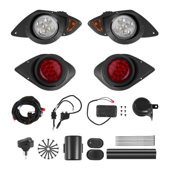 VEVOR Golf Cart Light Kit, 12 Volt, Street Legal LED Headlight and Taillight Kit with Wiring Harness, Turn Signals, Hazard Light, Switch Horn, Brake Pad, Zip Ties, ABS Housing,for Yamaha G29 2007-Up
