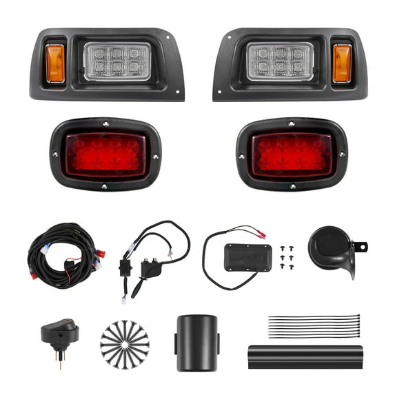 VEVOR Golf Cart Light Kit, 12 Volt, Street Legal LED Headlight and Taillight Kit with Wiring Harness, Turn Signals, Hazard Light, Switch Horn,Brake Pad, Zip Ties,ABS Housing,for Club Car DS 1993-Up