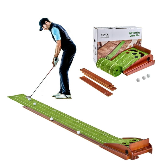 VEVOR Golf Putting Mat, 5 Hole Indoor Golf Putting Green, Wrinkle-Free Golf Training Aid, Mini Golf Set with Auto-Ball Return, Alignment Guide, 3 Ball, Wood Base, Game Practice Gift for Home Office