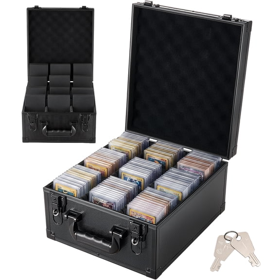 VEVOR Graded Card Case 3 Row 150 PSA Slab Storage Box with Secure Lock, Baseball Sports Trading Cards Holder Collector with 12 Dividers, Key, Holds 100 SGC 80 BGS 500 Top Loaders & 999+ Loose Cards
