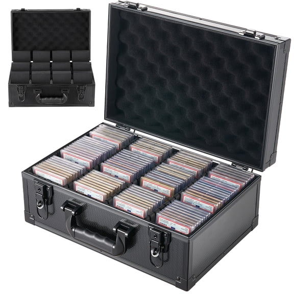 VEVOR Graded Card Case 4 Row 120 PSA Slab Storage Box with Secure Lock, Baseball Sports Trading Cards Holder Collector with 12 Dividers, Key, Holds 95 SGC 85 BGS 435 Top Loaders & 999+ Loose Cards