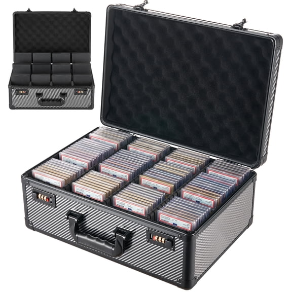 VEVOR Graded Card Case 4 Row 162 PSA Slab Storage Box with Combination Lock, Baseball Sports Trading Cards Holder Collector with 12 Dividers, Holds 130 SGC 115 BGS 585 Top Loaders & 999+ Loose Cards