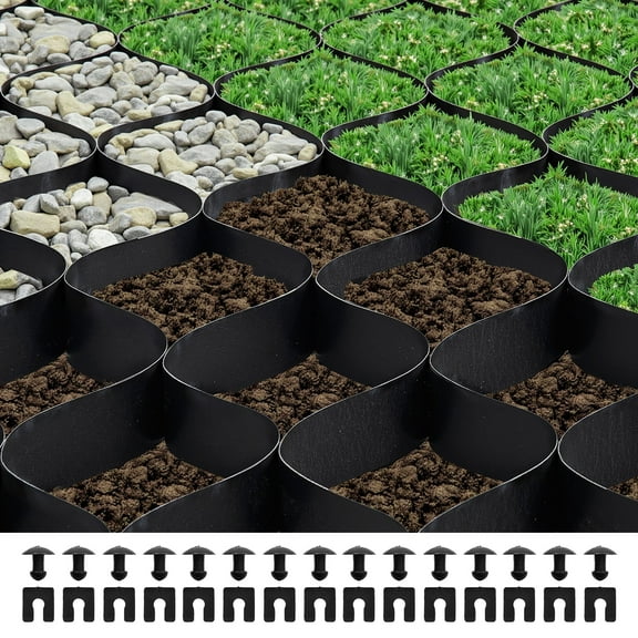 VEVOR Gravel Grid, 2 Inch Depth, 26.87 x 3.94 FT / 8200 x 1200 mm, 1880 LBS Per Sq ft Grass Ground Retainer, Permeable Geo Grids Driveway Stabilization, for Garden, Patio, Walkway, RV Parking Slopes
