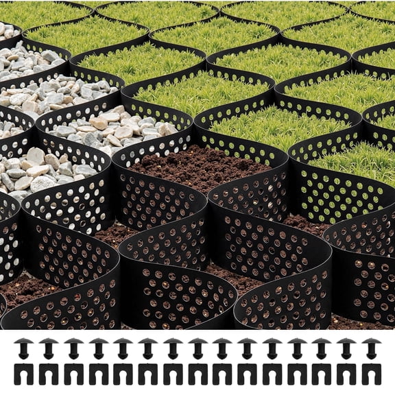VEVOR Gravel Grid, 4 Inch Depth, 17.06 x 8.86 FT / 5200 x 2700 mm, 1880 LBS Per Sq ft Grass Ground Retainer, Permeable Geo Grids Driveway Stabilization, for Garden, Patio, Walkway, RV Parking Slopes