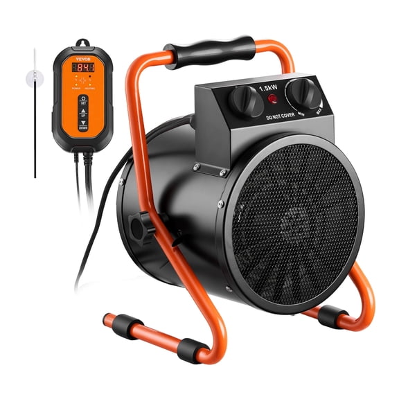 VEVOR Greenhouse Heater, 1500W Electric Space Heater with Thermostat, Fan & High Heat Modes, 25 Adjustable Angle, IPX4 & Overheat Protection, for Grow Tent, Greenhouse, Flower Room, Home Office