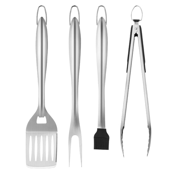 VEVOR Grilling Accessories, 4PCS BBQ Grill Tool Set, Heavy Duty Stainless Steel Barbecue Tools, Kitchen Utensils with Tong, Spatula, Fork, Brush, for Outdoor Grills, Gift for Father Men Husband