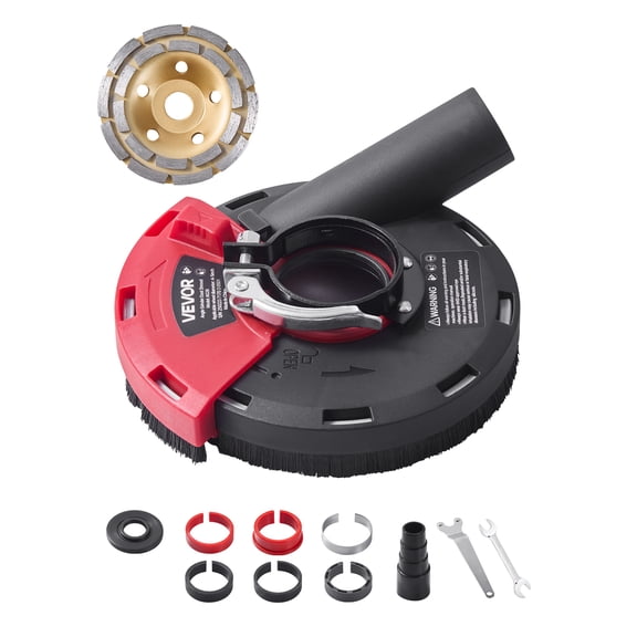 VEVOR Grinding Dust Shroud for Angle Grinder, Universal 4-5 in,Surface Grinder Dust Shroud with 6 Clamping Washers & 5 in Diamond Grinding Cup Wheel,Connect to Vacuum Cleaner, for Wood Concrete Wall