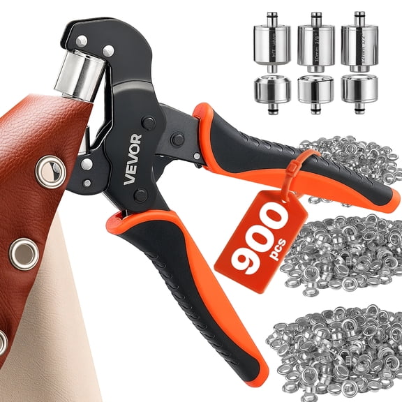 VEVOR Grommet Tool Kit 1/4" 3/8" 1/2" 900 PCS Grommets Eyelet Tool Kit, with Eyelets and Washers, Manual Grommet Press Pliers, Hole Punch Tools, Blocks, for Leather, Tarps, Shoes, Crafts, Fabric