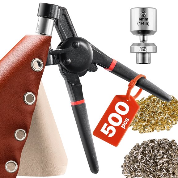 VEVOR Grommet Tool Kit, 500 PCS 1/4 Inch Metal Eyelets Grommets in Gold and Silver, Eyelet Kit with Manual Grommet Press Pliers, Hole Punch, and Block, for Leather Tarp Shoes Crafts Fabric Belt