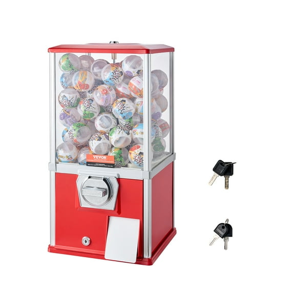 VEVOR Gumball Machine for Kids, 21" Height Home Vending Machine, PS Bouncy Balls Dispenser, Hold 180 Capsule Toys, Rectangle Bubble Gum Machine for Game Stores, Coin Operated Gumball Bank, Red